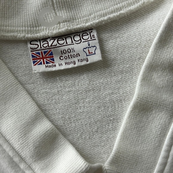 Vintage Slazenger Sweater Vest Mens Large White V Neck Golf Graphic Hong Kong - Picture 3 of 7